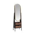 Elegant Standing Mirror with Wooden Storage Drawers and Gold Trim