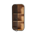 Modern Oval Glass-Front Wall Cabinet with Wooden Shelves