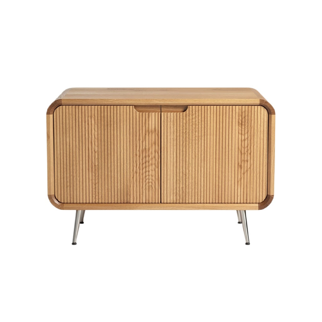 Modern Wooden Sideboard with Ribbed Design and Metal Legs